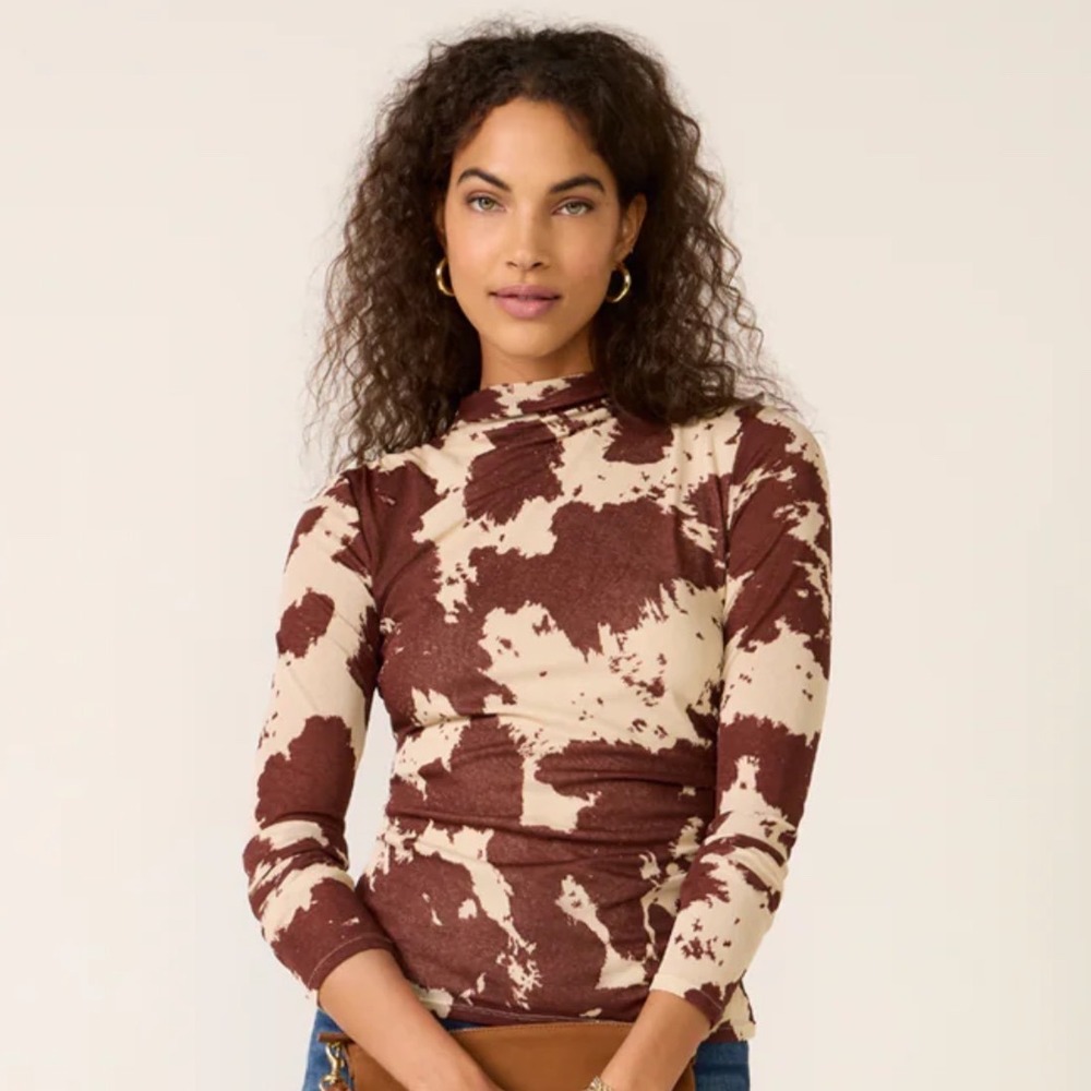 Rails Joelle Top‎ Cowgirl Print Mock Neck Ruched Long Sleeve Small New With Tags